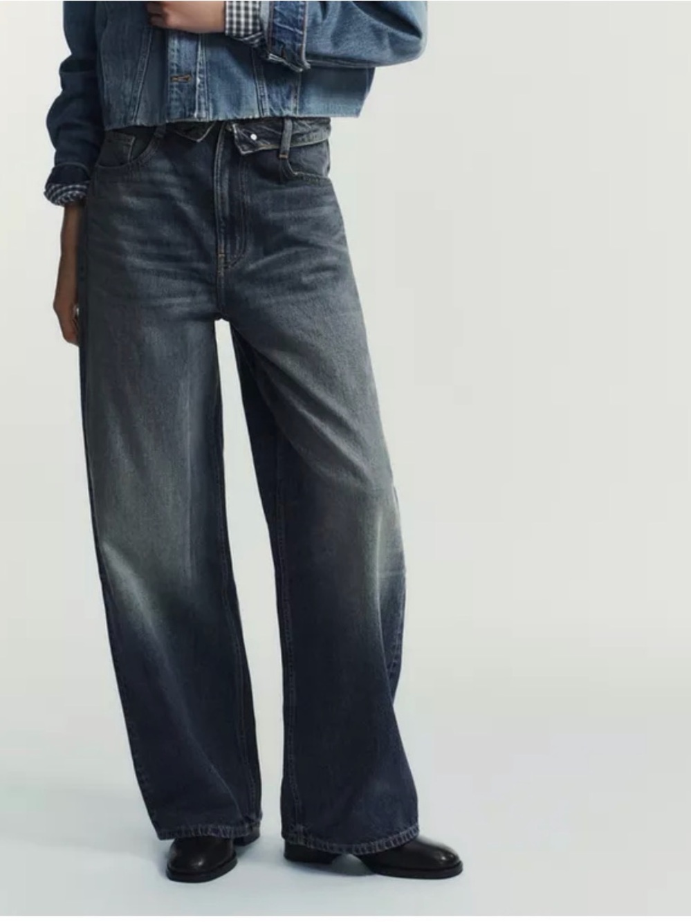 Zara Washed Blue Wide-Leg Jeans